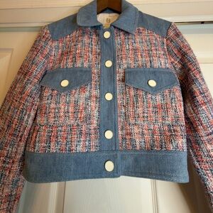 House of Harlow 1960 Red and Blue Tweed Jean Jacket
